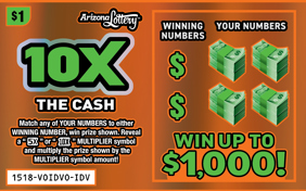10X The Cash, $1 Ticket, Win up to $1,000