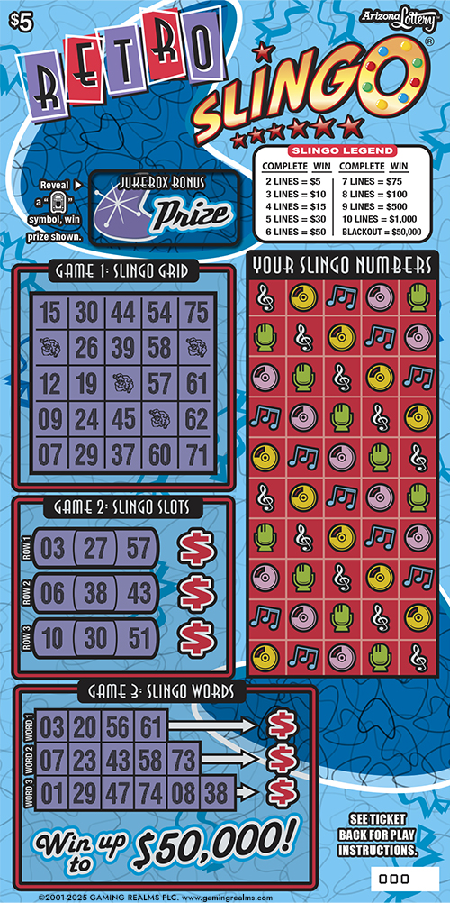 $5 ticket, Retro Slingo  win up to $50,000
