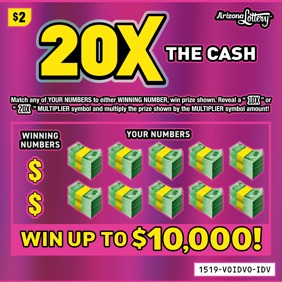 20X The Cash,$2 ticket, win up to $10,000