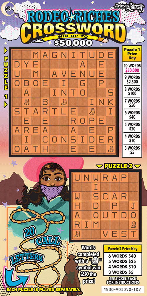 Rodeo Riches Crossword, $5 ticket, win up to $50,000