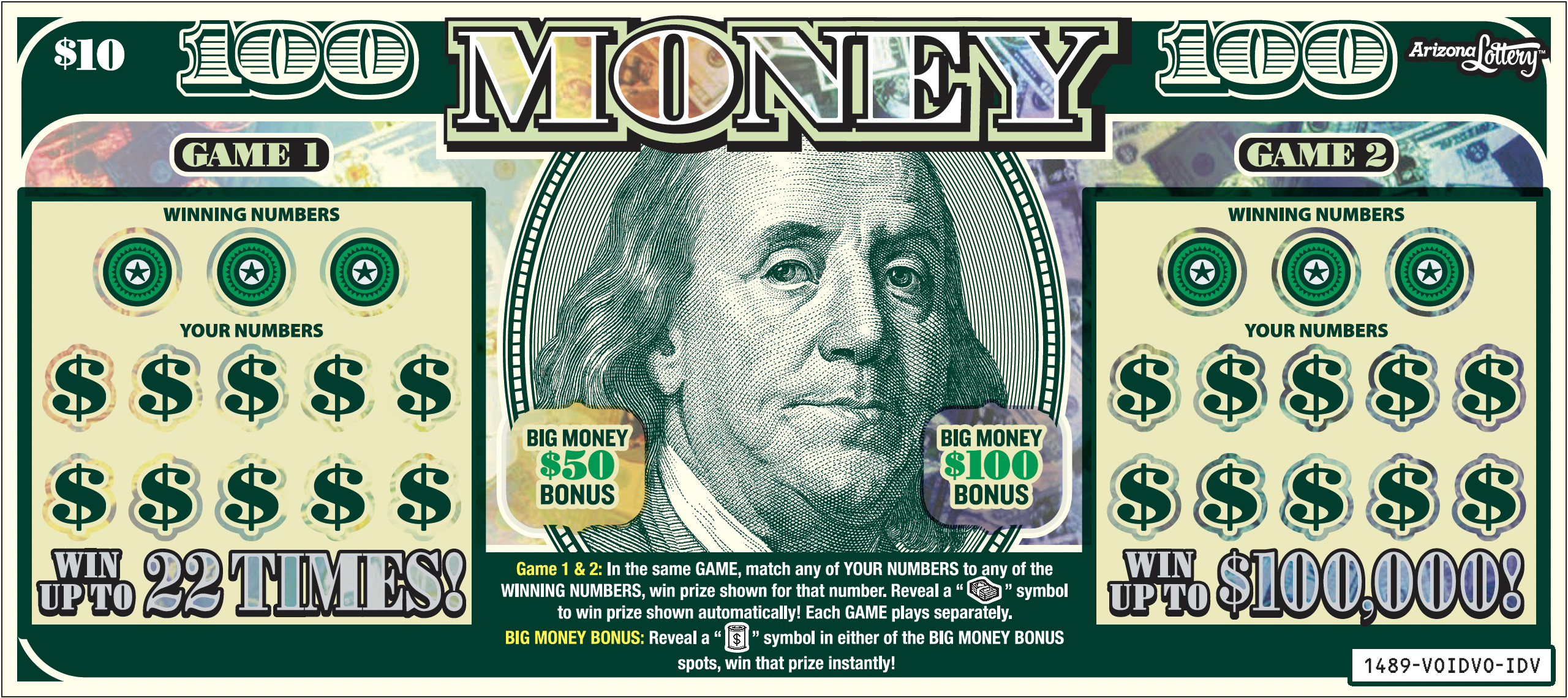 Money, $10 ticket, Win Up To $100,000, win up to 22 times