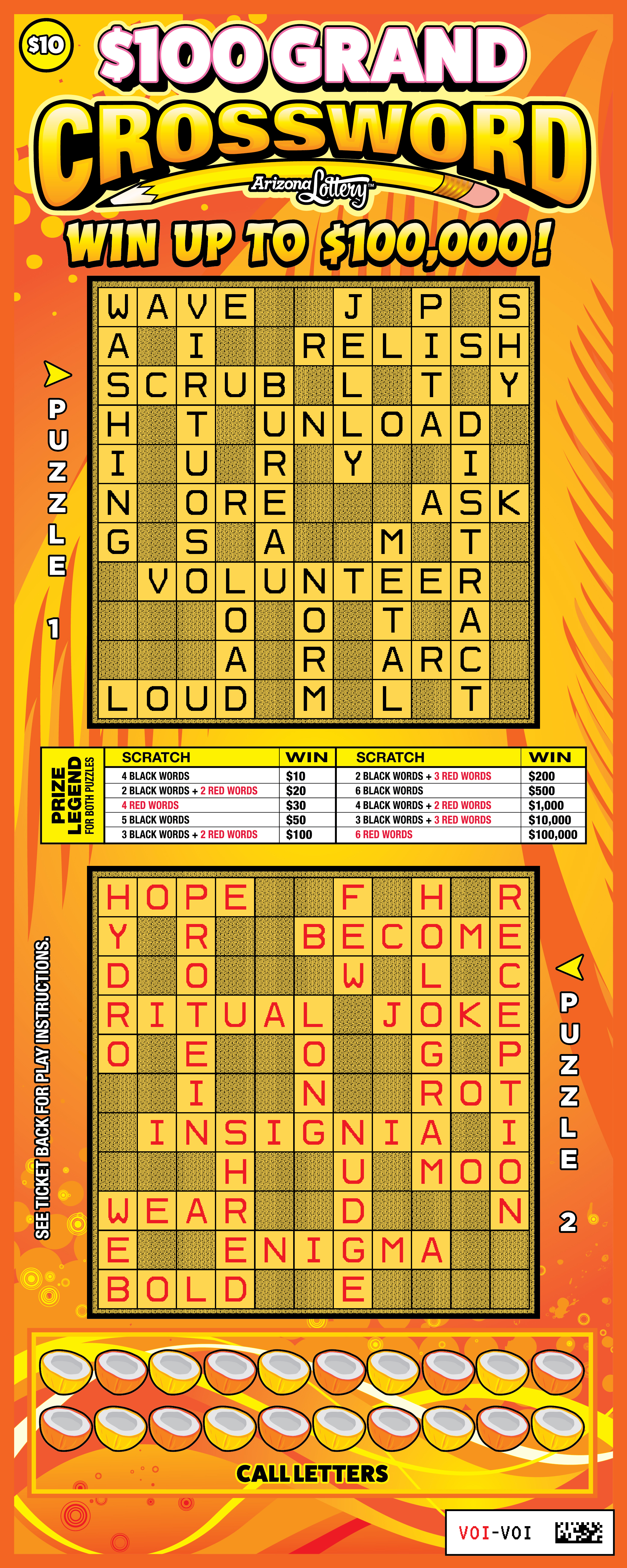  $100 Grand Crossword, $10 ticket, win up to $100,000