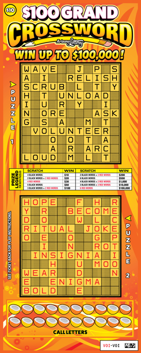  $100 Grand Crossword, $10 ticket, win up to $100,000