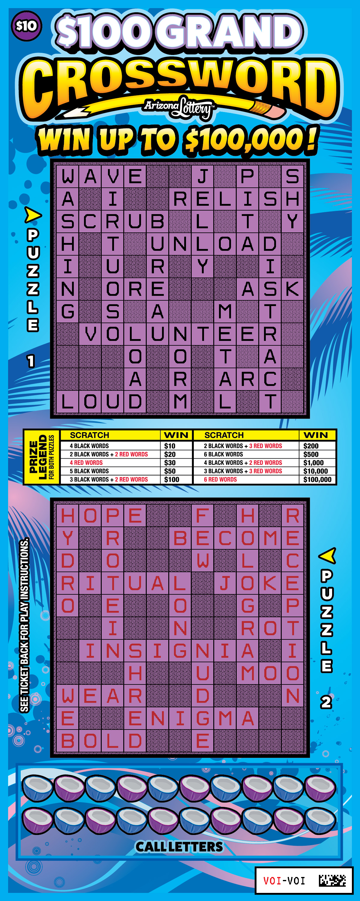  $100 Grand Crossword, $10 ticket, win up to $100,000