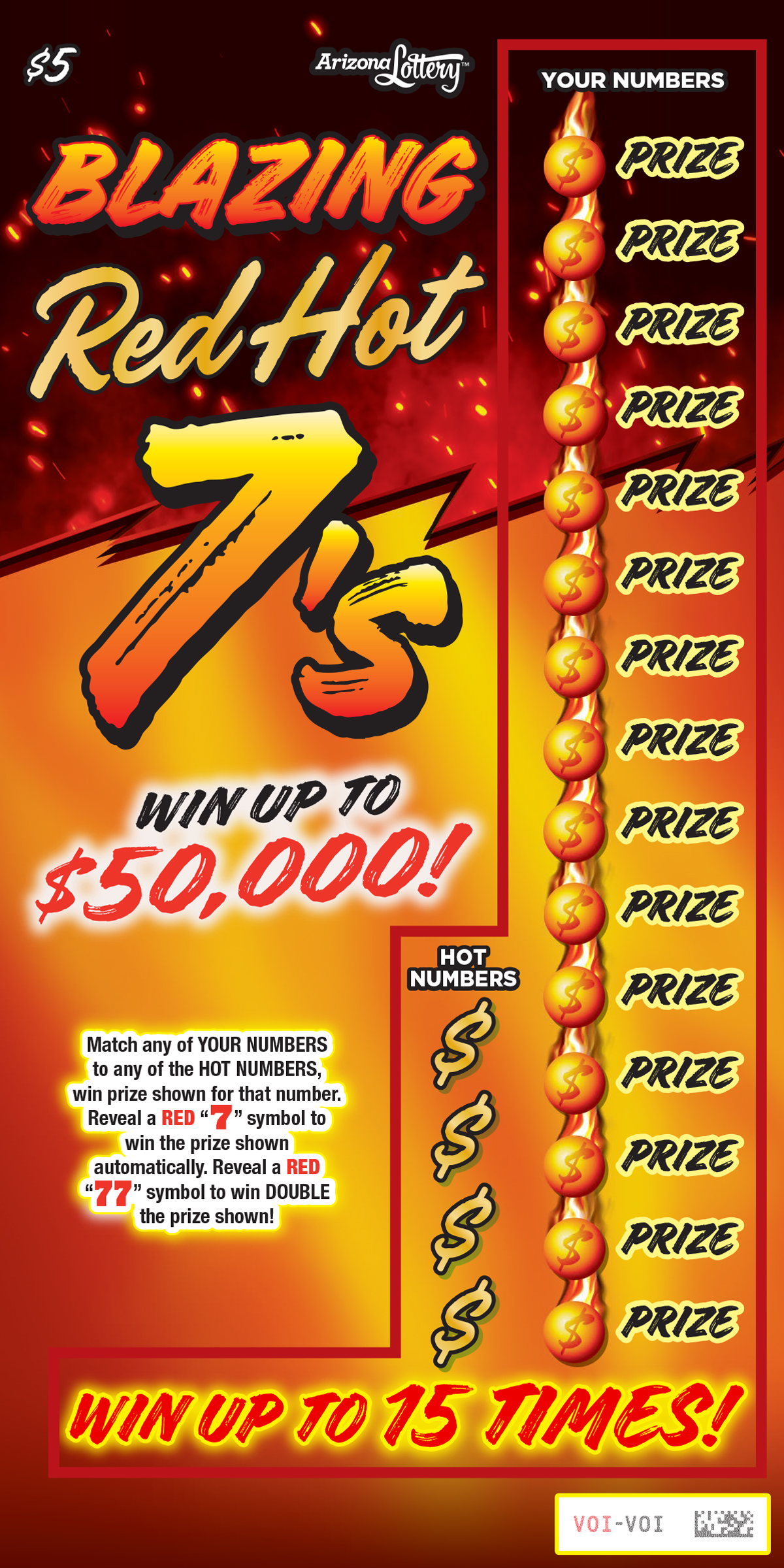 Blazing Red Hot 7s, $5 Ticket, Win up to $50,000