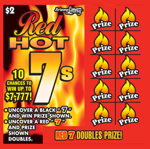 $2 Ticket, Red Hot 7's, Red 7 Doubles Prize, 10 Chances to Win Up To $7,777