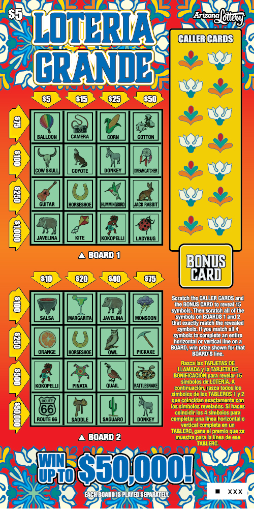 $5 Ticket, Loteria Grande, Win Up To $50,000