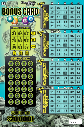 $3 Ticket, Bonus Card Bingo, 