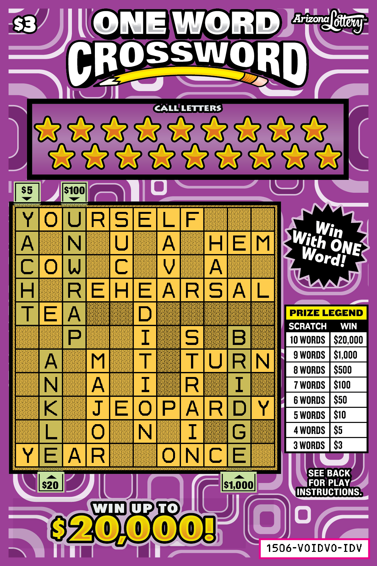 One Word Crossword, $3 Ticket, Win Up To $20,000